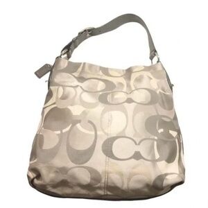 Coach Silver/Gray Signature Shoulder Bag nice hardware with magnetic closure